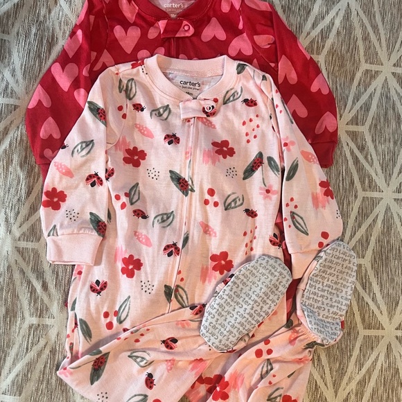Carter's Other - Carter's Pink and Red Baby Footed Pajamas Bundle 18M